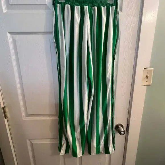 1990s NBA Green White Striped Hardwood Classics Warm-up Pants W Side Snaps